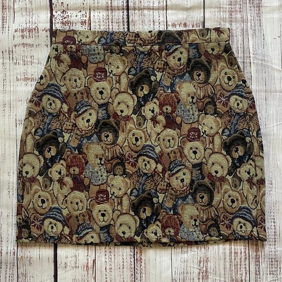 Cider | Teddy Bear Tapestry Mini Skirt | S - Picture 1 of 5